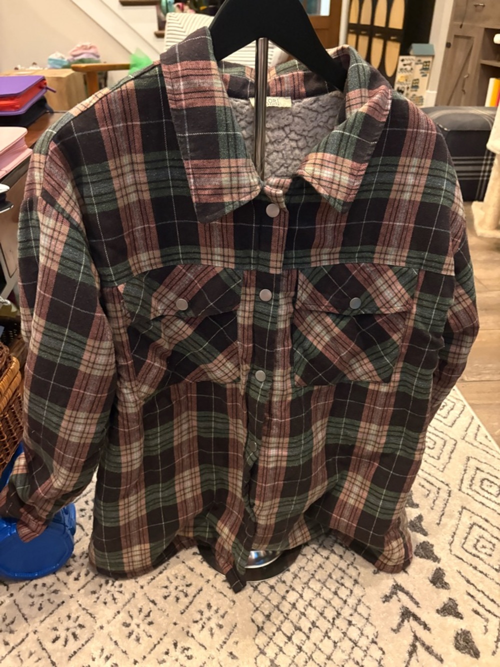 Kori Plaid Utility Jacket in Green, Brown, Pink